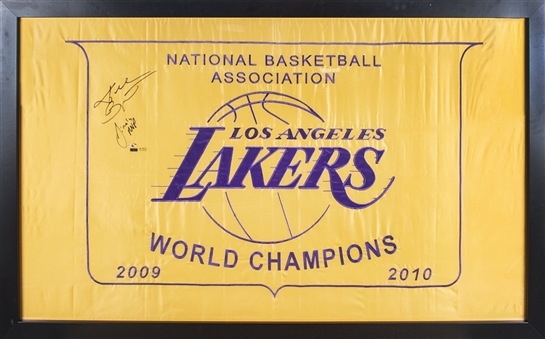 2009-10 Kobe Bryant Signed Los Angeles Lakers Championship Banner With "Finals MVP" Inscription 36x59 Framed Display (19/50) - 13.5" Signature! (Panini)